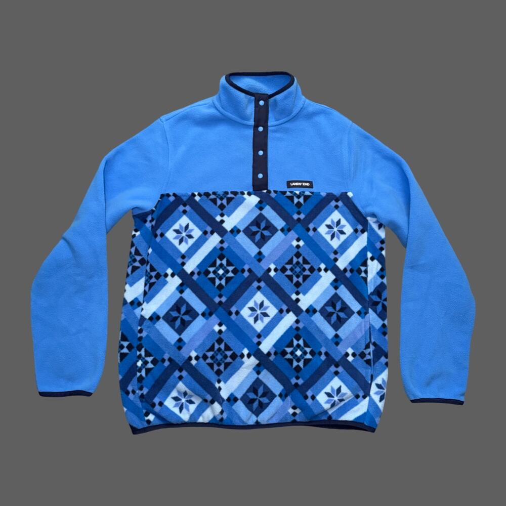 Lands' End Heritage Quarter-Snap Fleece Pullover Blue S 6-8